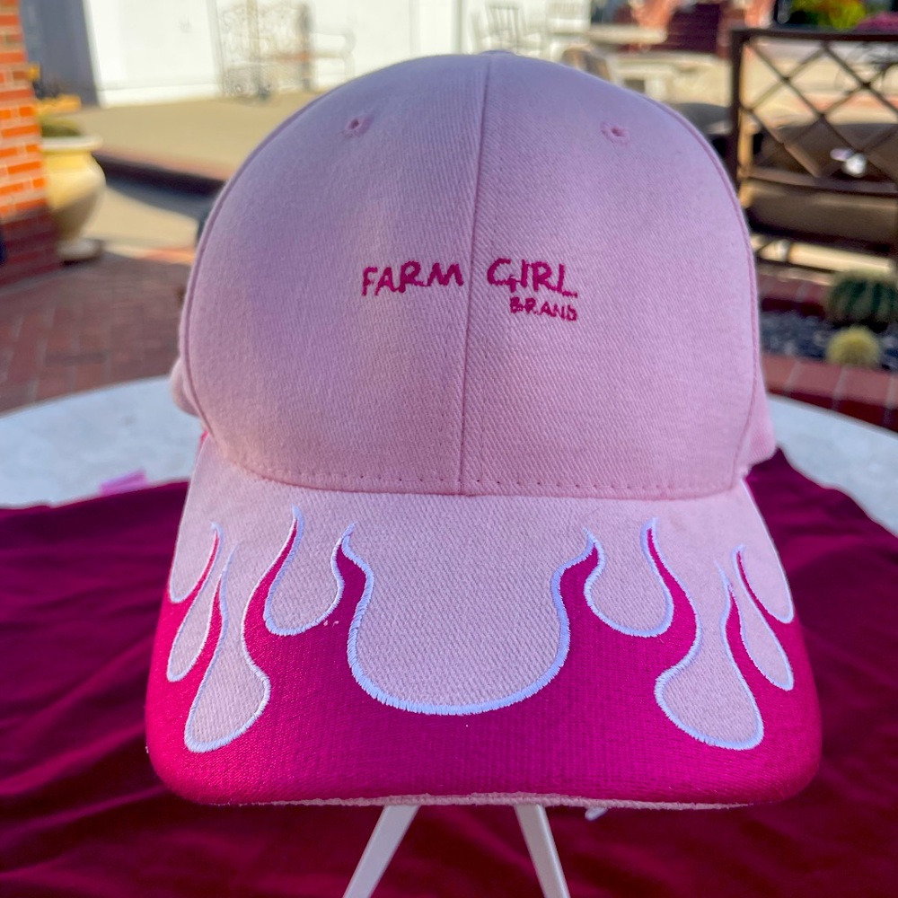 HTF ‘Farm Girl Brand’ embroidered Pink Hat with Flames